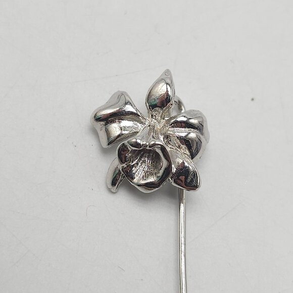 Silver Orchid Flower Stick Pin Brooch By Napier - Picture 2 of 4